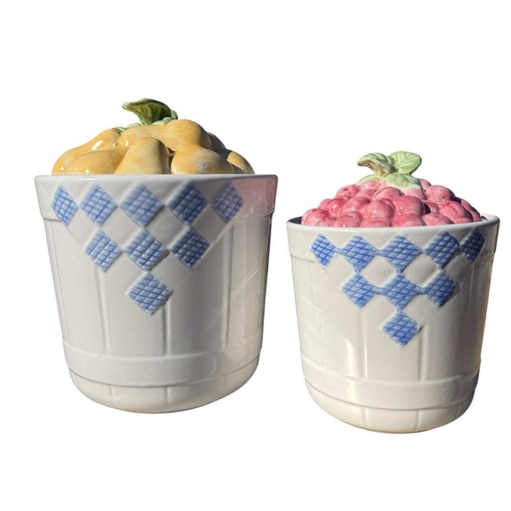 Set Of 2 Pfaltzgraff Ceramic Fruit-Themed Canisters With Lids Country Farmhouse